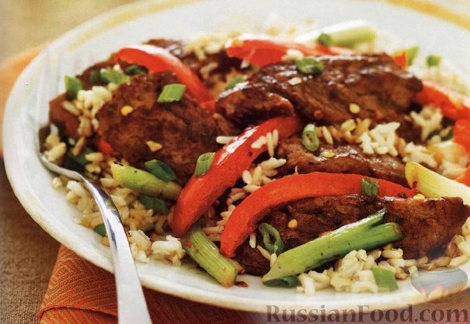 Рецепт Говяжий стейк с рисом и болгарским перцем