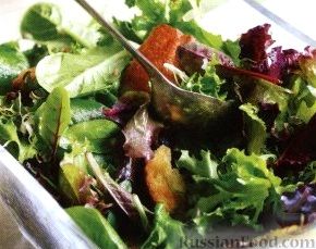Рецепт Зеленый салат с жареными ломтиками хлеба