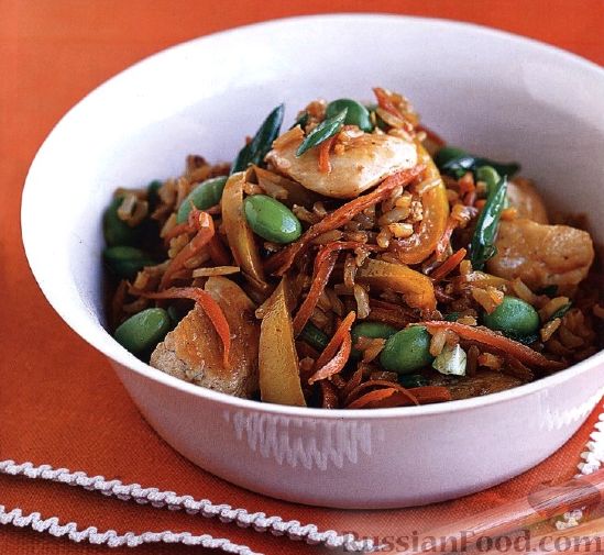 Рецепт Коричневый рис с куриным филе и фасолью