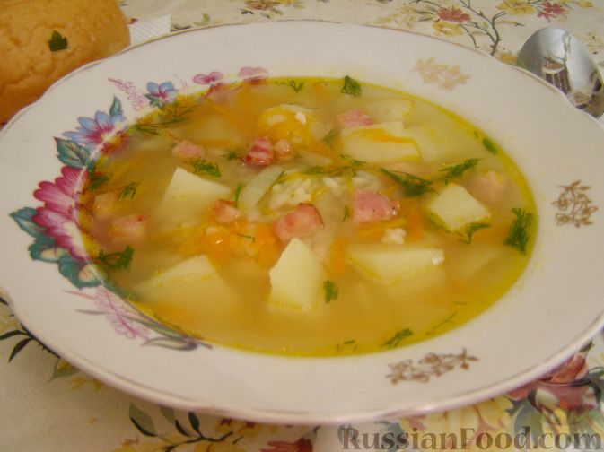 Рецепт Густой рисовый суп с беконом
