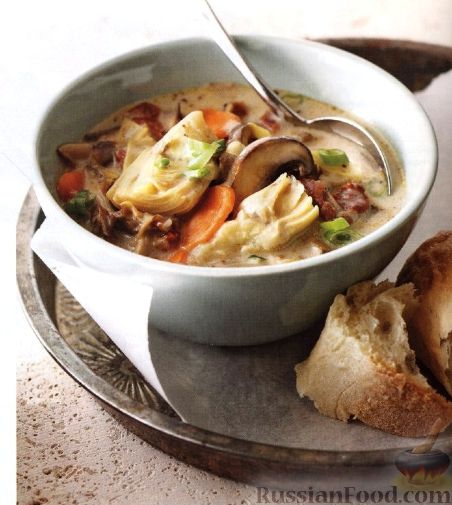 Рецепт Сливочный суп с грибами и артишоками