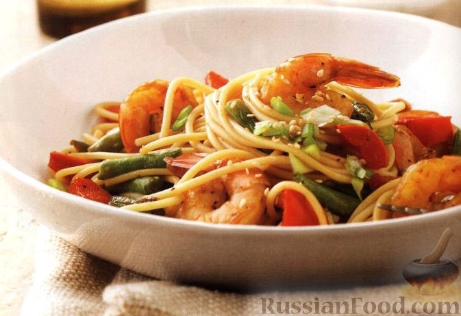 Рецепт Спагетти с креветками и овощами