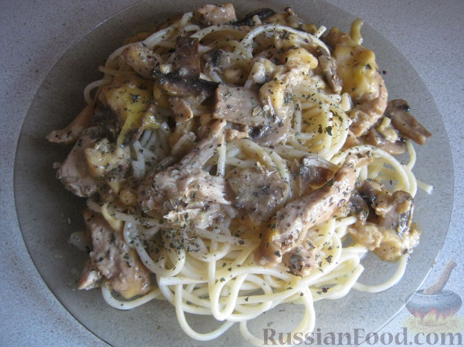 Рецепт Спагетти с курицей и грибами