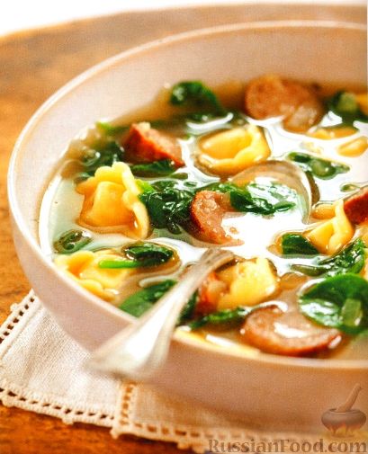 Рецепт Суп с тортеллини и колбасками
