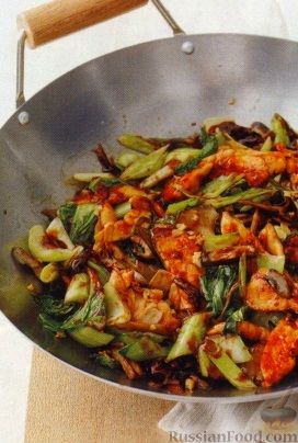 Рецепт Стир-фрай из куриного филе с грибами и зеленым салатом
