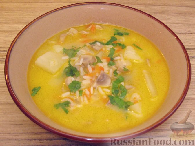 Рецепт Сливочный суп с шампиньонами и рисом
