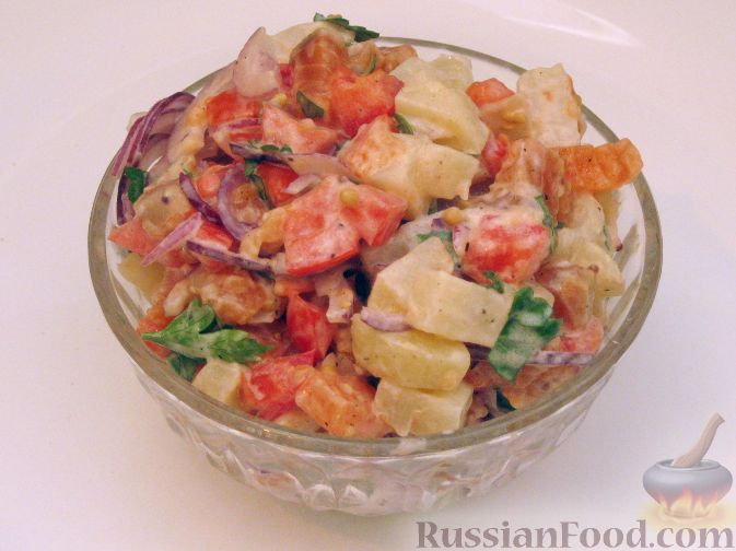 Рецепт Салат из семги с картофелем и помидорами