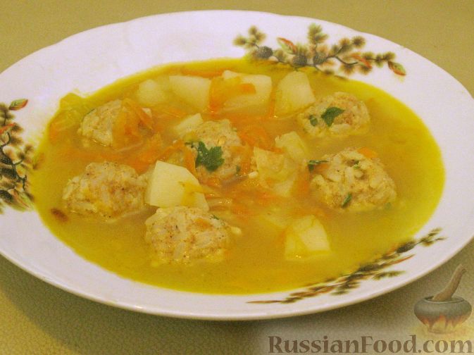 Рецепт Овощной суп с рисовыми фрикадельками