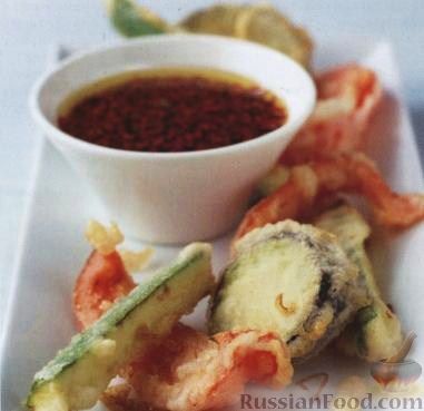 Рецепт Жареные овощи в кляре с острым соусом (темпура)