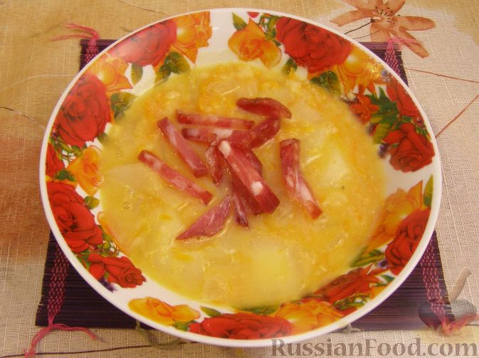 Рецепт Густой гороховый суп с копченой колбасой