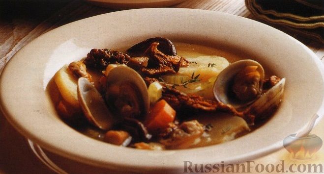 Рецепт Суп из моллюсков с овощами и грибами
