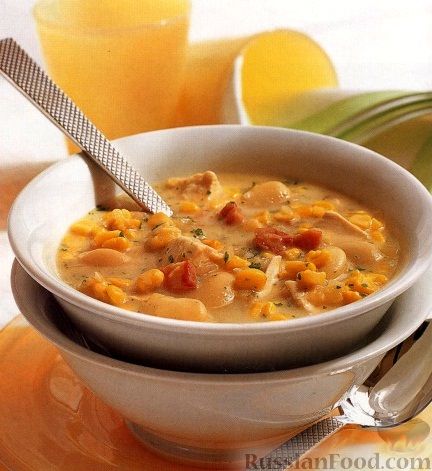 Рецепт Куриный суп с фасолью, кукурузой и беконом