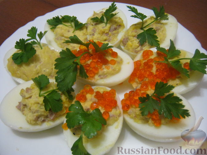 Рецепт Яйца, фаршированные печенью трески