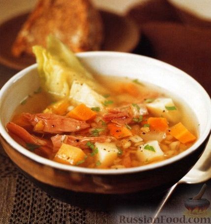 Рецепт Суп с перловкой, чечевицей, овощами и свининой