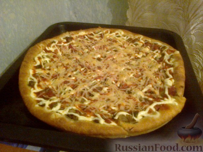 Рецепт Пицца с грибами и колбасой