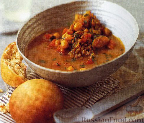 Рецепт Марокканский суп из нута и чечевицы с медовыми булочками