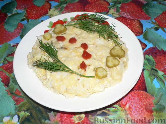Рецепт Яичница рисовая с сыром и кусочками куриного филе