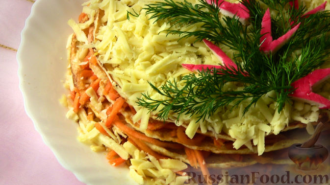 Рецепт Закусочный торт из курицы с морковью