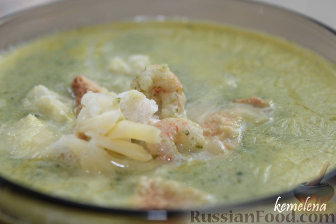 Рецепт Крем-суп из шпината с креветками