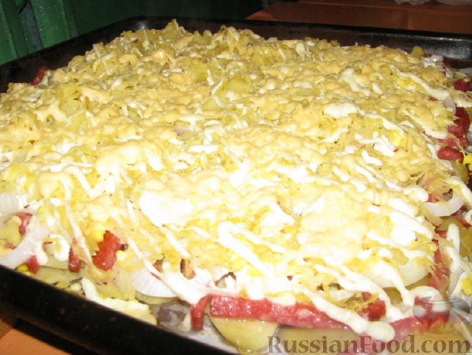 Рецепт Картофельная запеканка с колбасой