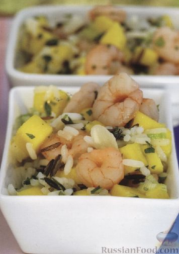Рецепт Салат из риса, креветок и манго