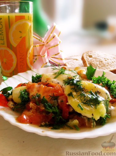 Рецепт Яичница с помидорами и зеленью