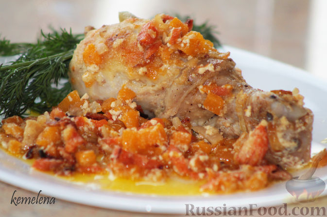 Рецепт Курица в сливках с тыквой и морковью