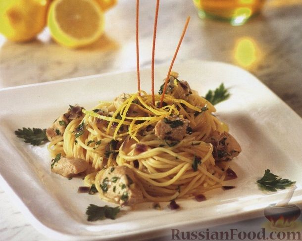 Рецепт Спагетти с куриным филе в лимонном соусе