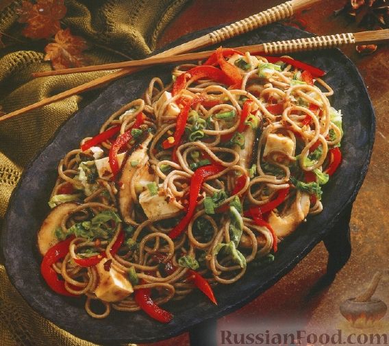 Рецепт Лапша собу с грибами и овощами