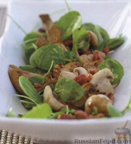 Рецепт Теплый салат из шпината, мяса и грибов