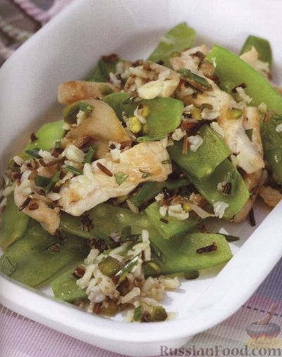 Рецепт Теплый салат из индюшатины, риса, горошка и грибов