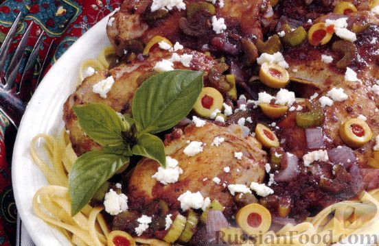 Рецепт Куриные бедрышки с оливками и сыром фета