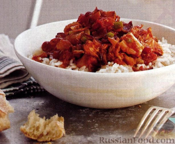 Рецепт Рис под соусом из бекона, тунца и томатов