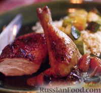 Фото к рецепту: Курица жареная с абрикосово-сливовым соусом