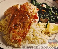 Фото к рецепту: Курица с прошутто, кускусом и шпинатом