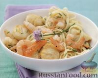 Фото к рецепту: Спагетти с креветками и морскими гребешками