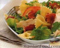 Фото к рецепту: Салат из пасты с овощами и куриным филе