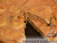 Фото к рецепту: Заливной пирог с курицей, на кефире