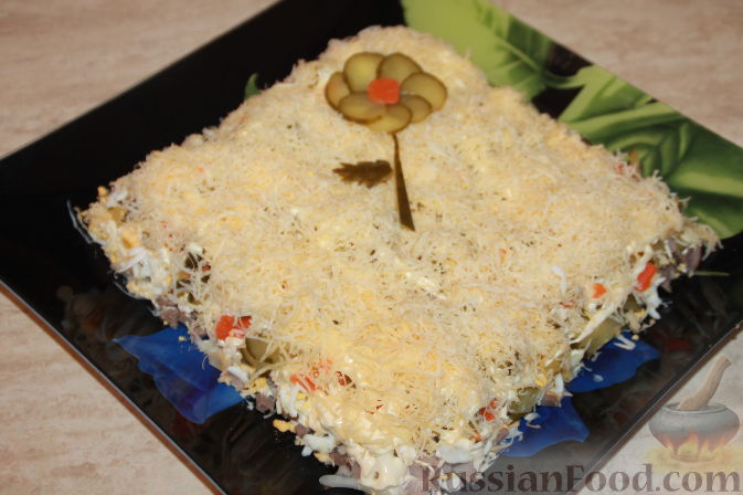 Слоеный салат с языком, пошаговый рецепт на ккал, фото, ингредиенты - Стелла