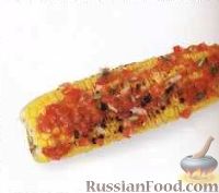 Фото к рецепту: Жареная на гриле кукуруза с томатно-чесночным соусом