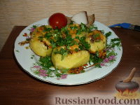 Фото к рецепту: Картофельные лодочки, запеченные с фаршем