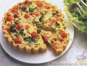 Рецепт Открытый пирог с брокколи, сыром и помидорами
