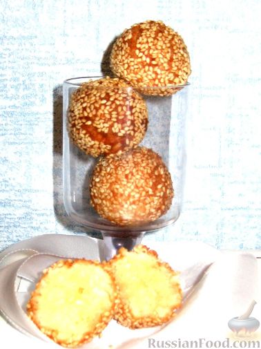 Рецепт Творожно-кокосовые пончики в кунжуте
