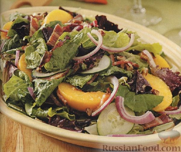 Рецепт Зеленый салат с персиками