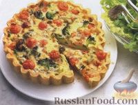 Фото к рецепту: Открытый пирог с брокколи, сыром и помидорами