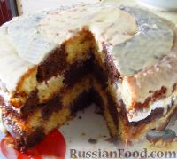 Фото к рецепту: Бисквитный торт "Шахматный", с ароматом кофе