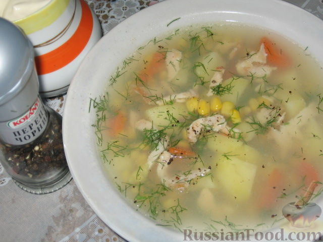 Рецепт Суп с кукурузой и копченым рыбным филе