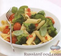 Фото к рецепту: Макароны с брокколи и помидорами