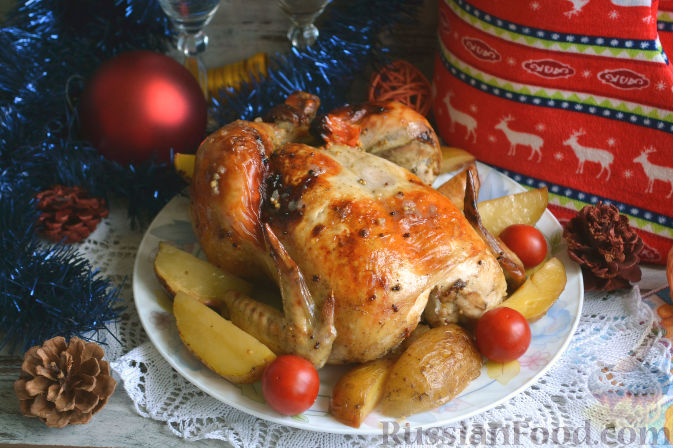 Курица запеченная в духовке целиком с картофелем