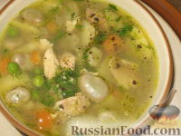 Фото к рецепту: Суп из молодых бобов и зеленого горошка